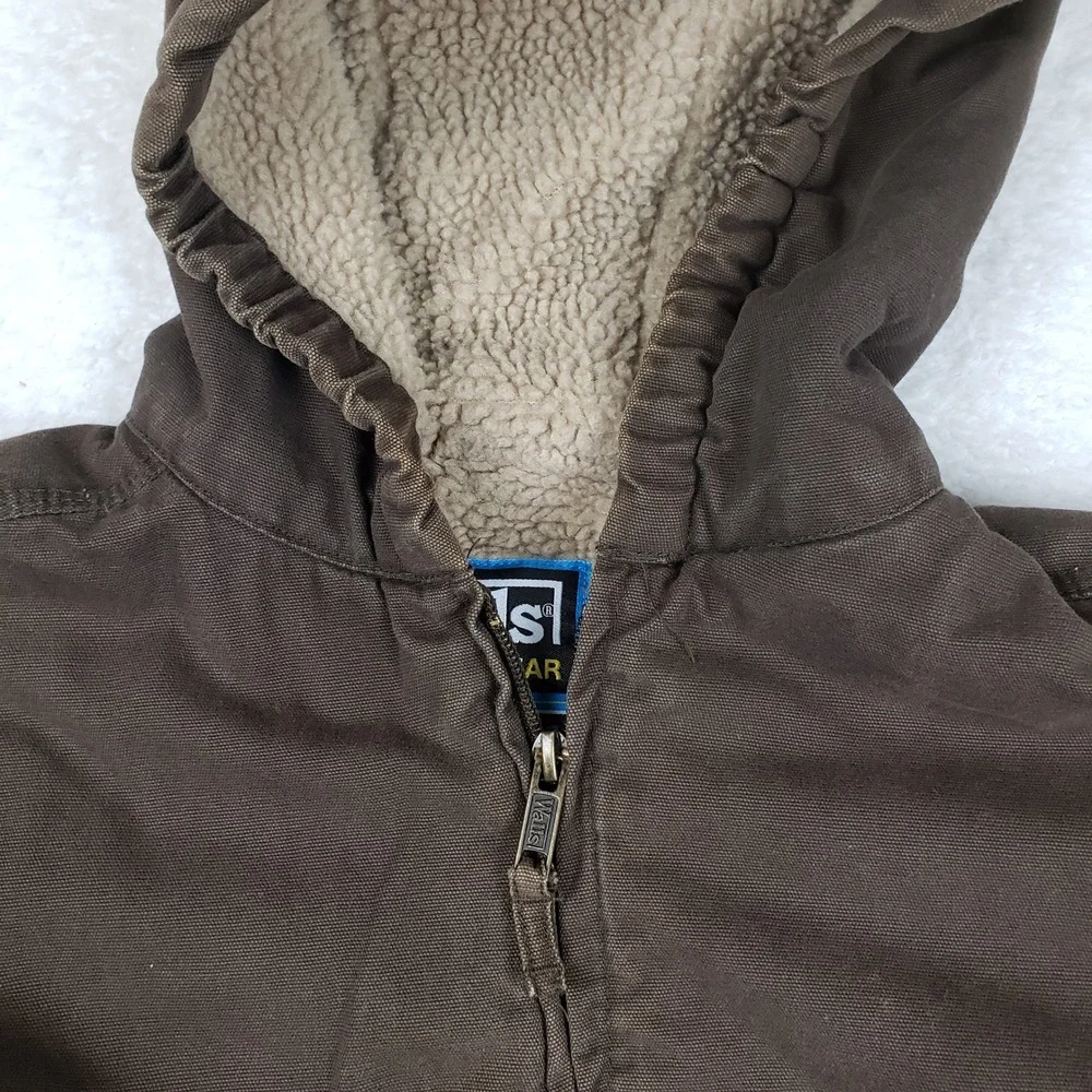 Walls Tough Wear Youth L 12-14 Brown Sherpa Lined Hooded Duck Canvas Work Jacket